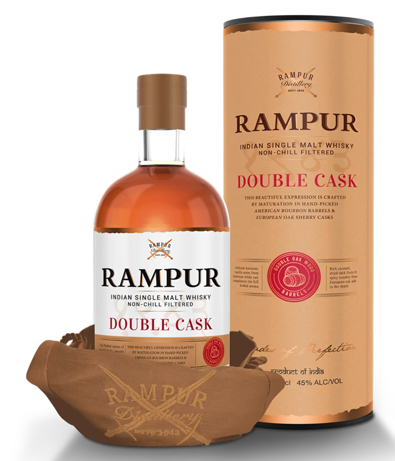 Rampur Double Cask Indian Single Malt Whisky, i gaveæske